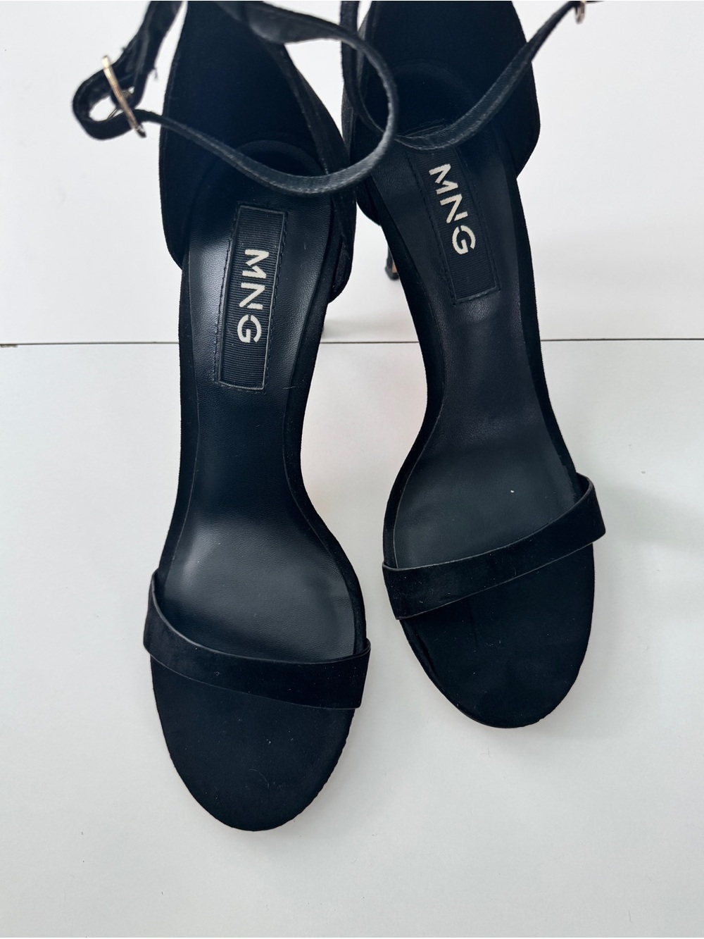 Mango Black Suede Ankle-Strap Heeled Sandals
